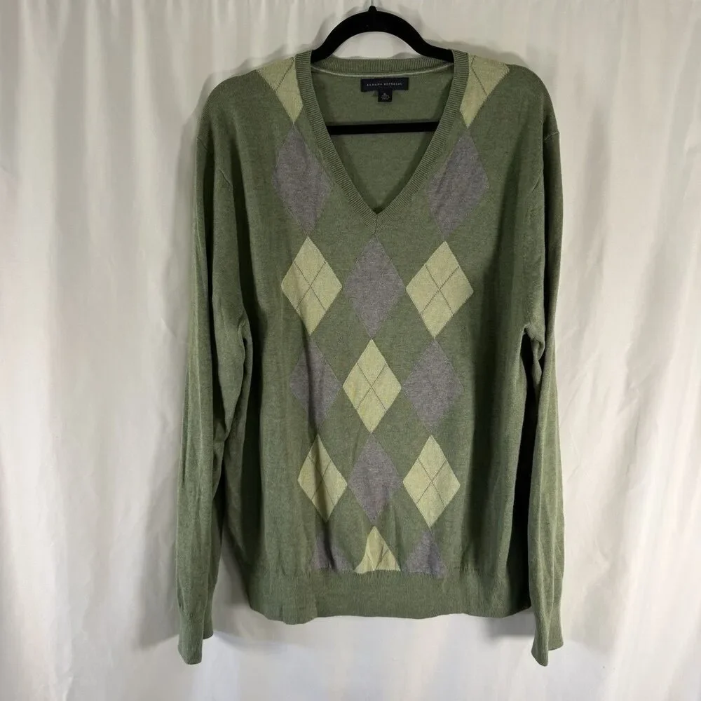 Banana Republic Silk Cashmere Blend Sweater Men's XL Green Hatch Lightweight